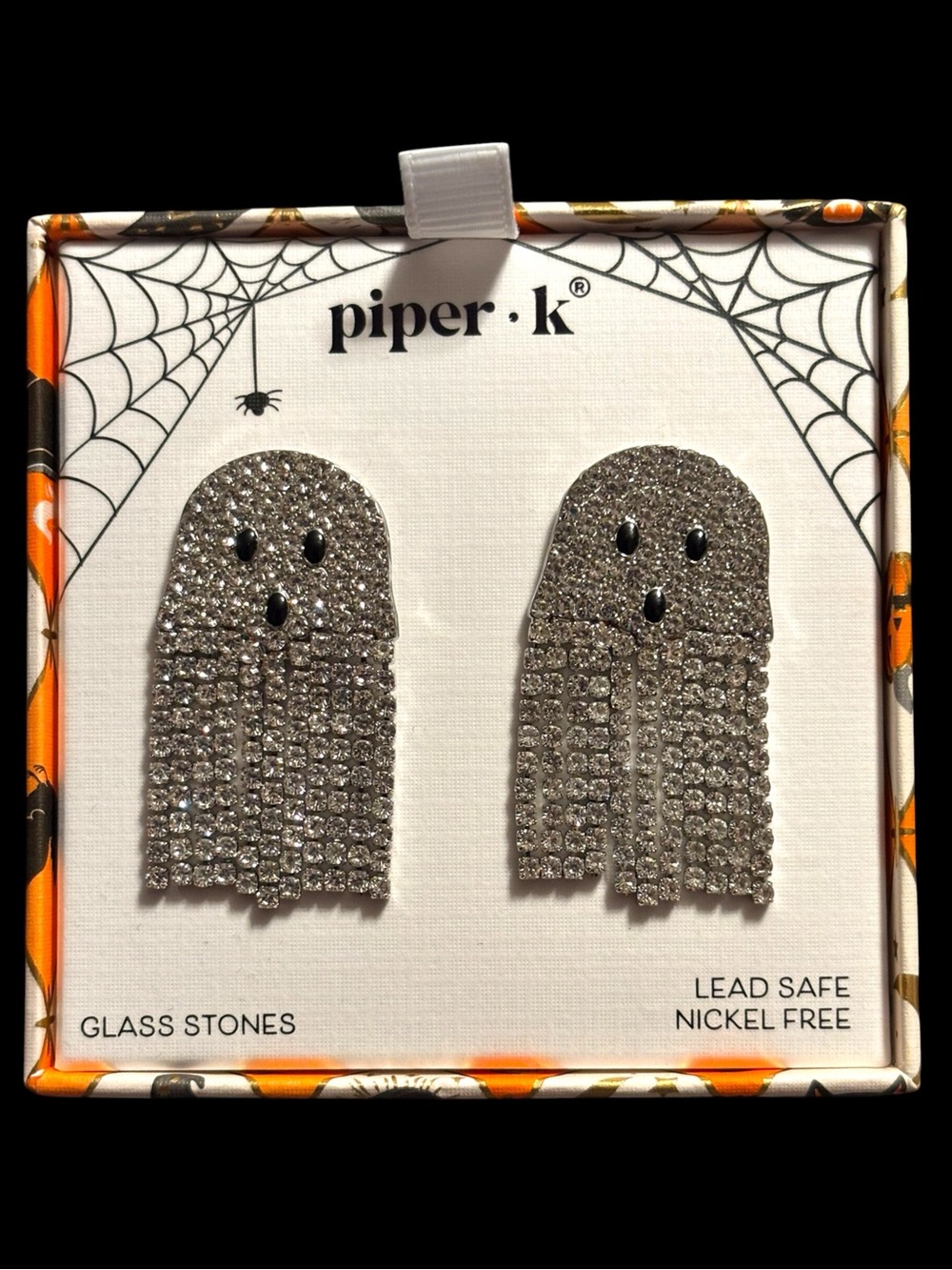 NWT•Piper K Silver & Glass Stone Ghost Earrings